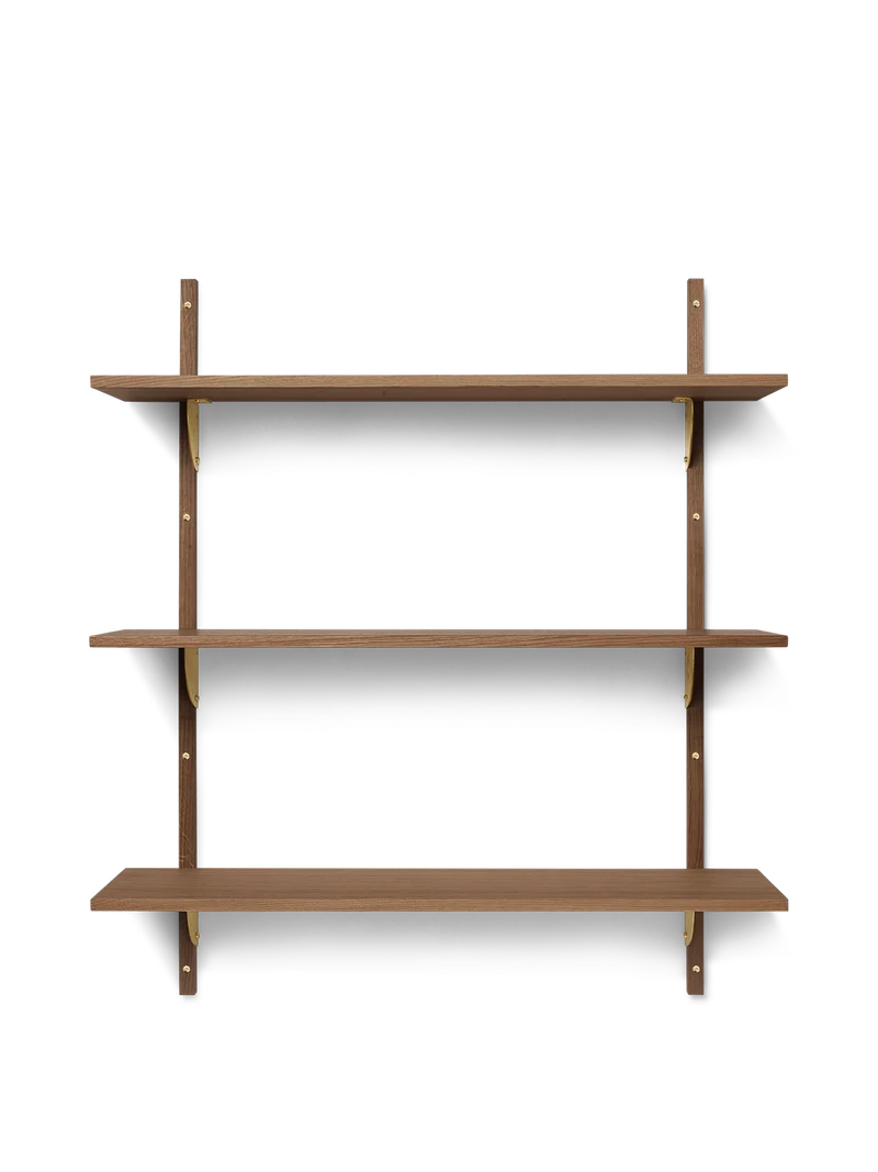 Sector Shelf - Triple - Wide - Smoked Oak/Brass