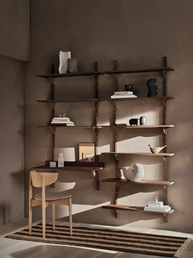 Sector Shelf - Triple - Wide - Smoked Oak/Brass