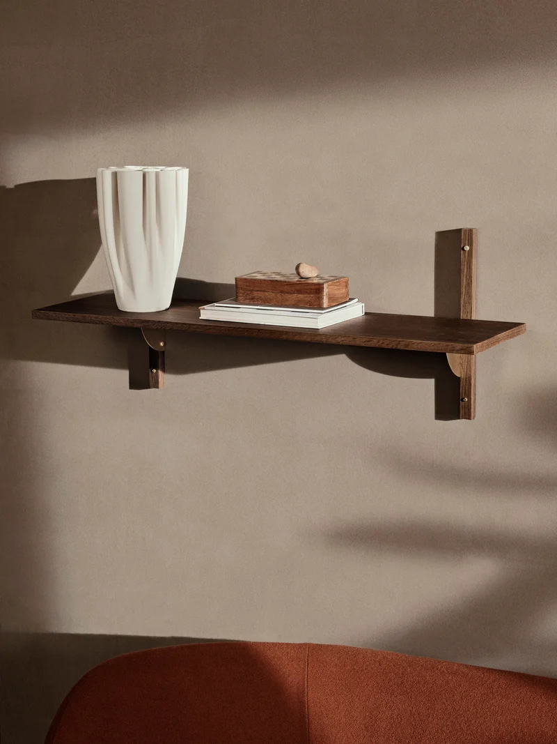 Sector Shelf - Single - Wide - Smoked Oak/Brass