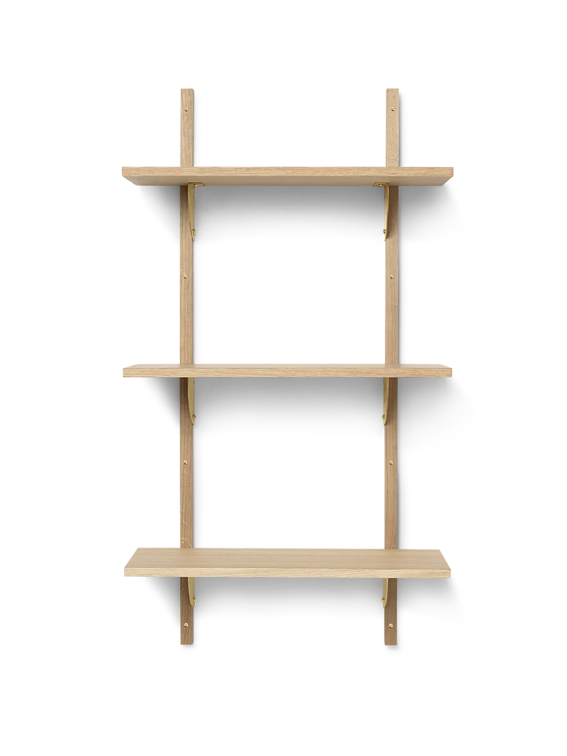 Sector Shelf - Triple - Narrow - Natural Oak/Brass