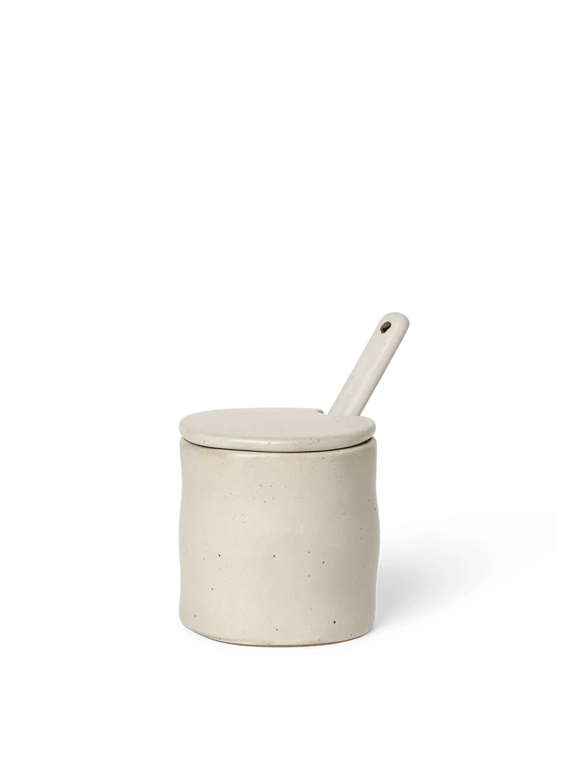 Flow Jar with Spoon - Off-White Speckle