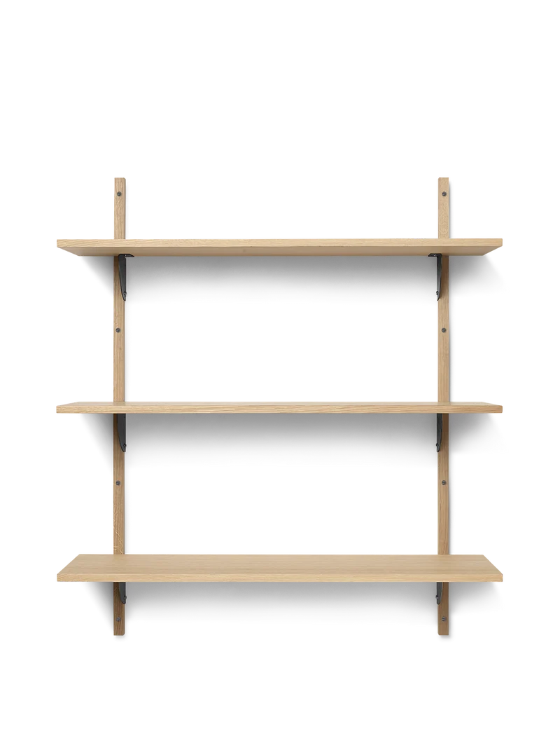 Sector Shelf - Triple - Wide - Natural Oak/Black Brass