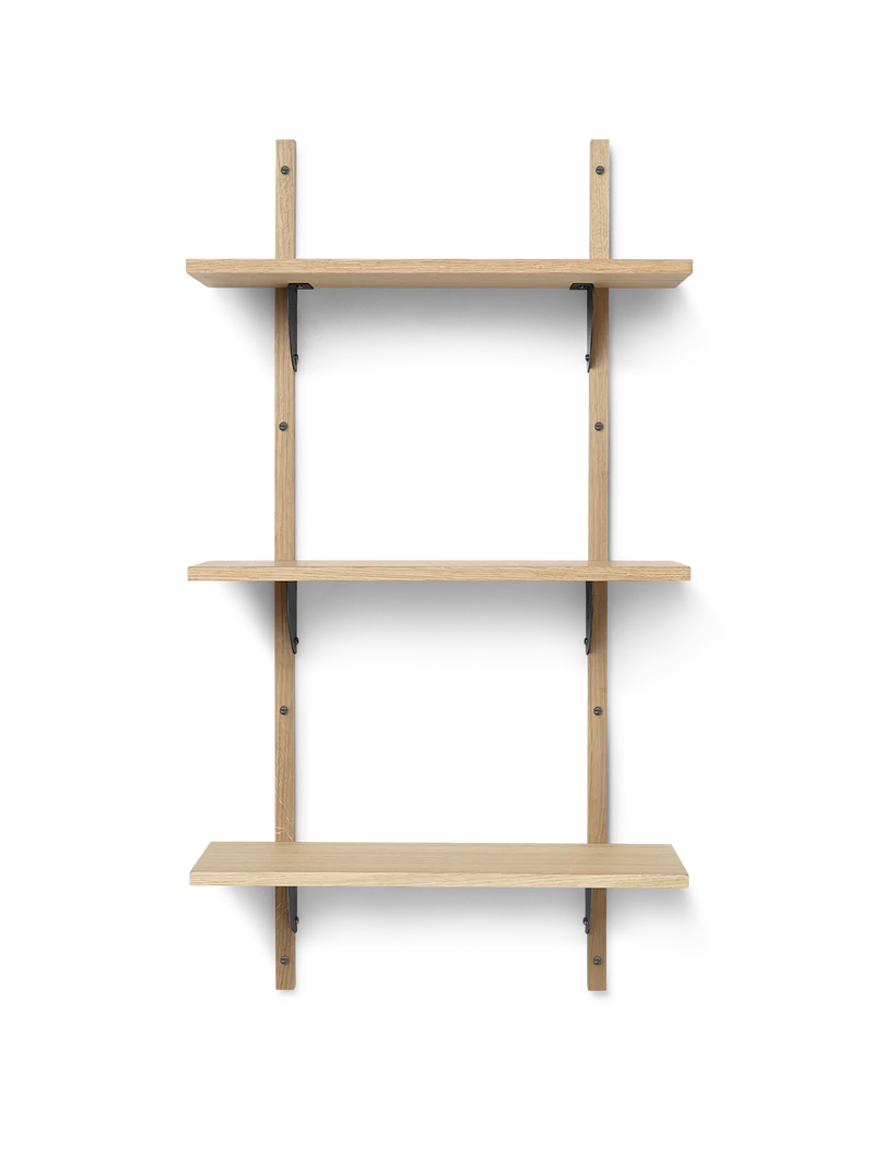 Sector Shelf - Triple - Narrow - Natural Oak/Black Brass