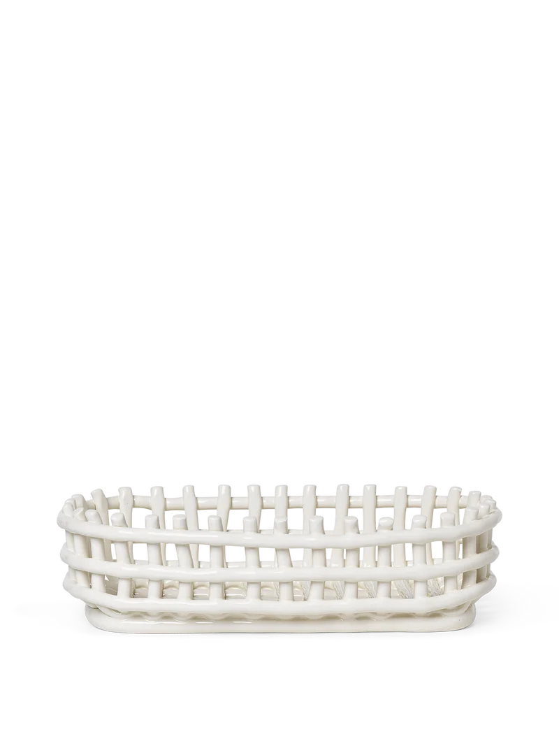 Ceramic Basket - Oval - Off-White