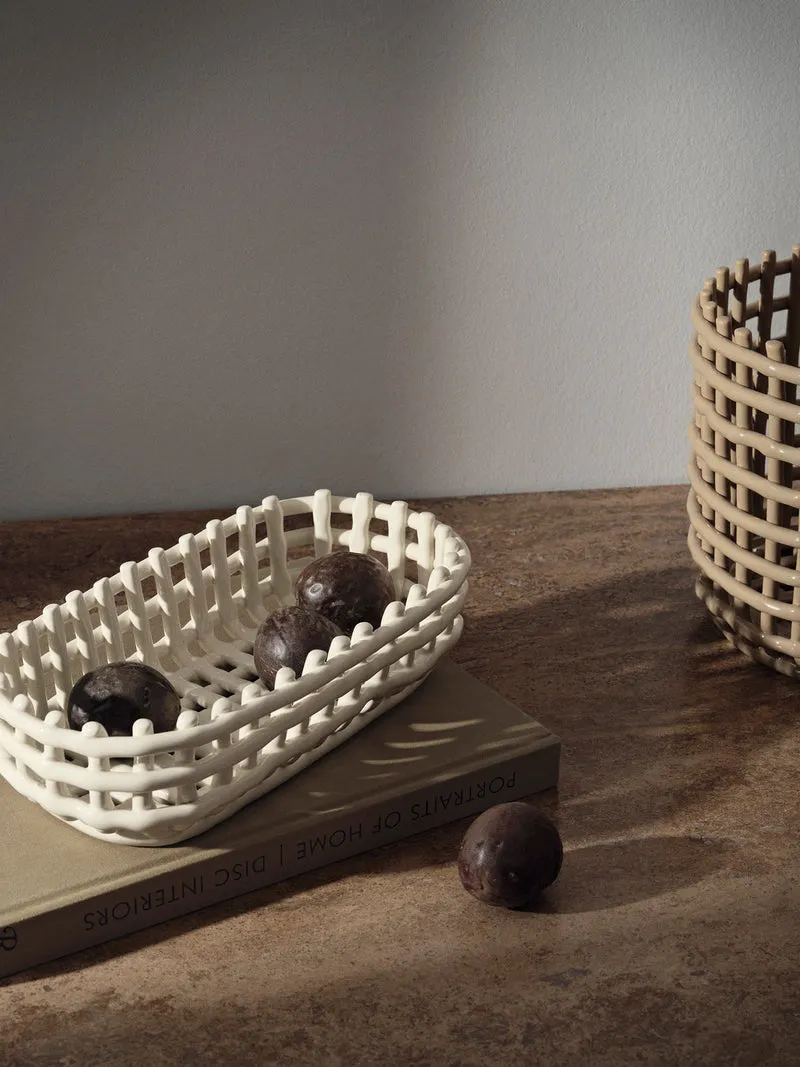 Ceramic Basket - Oval - Off-White