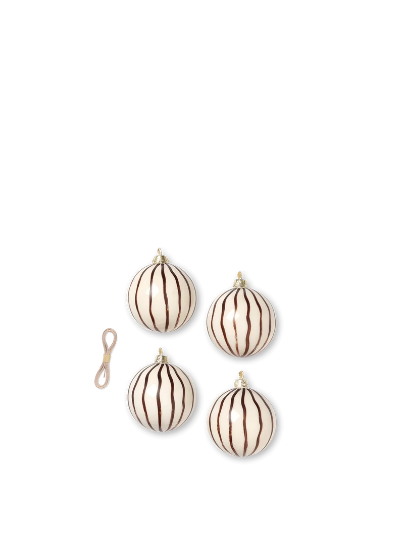 Christmas Glass Ornaments - Lines - Set of 4 - Red Brown