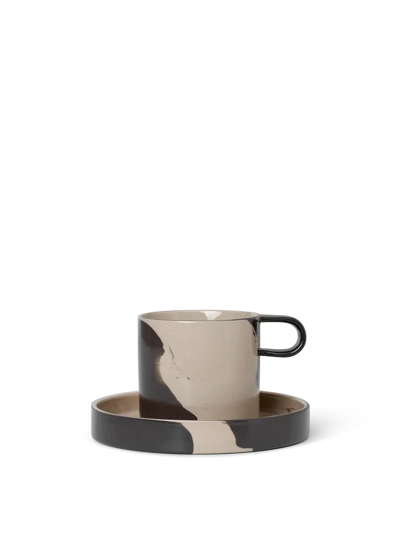 Inlay Cup with Saucer - Sand/Brown