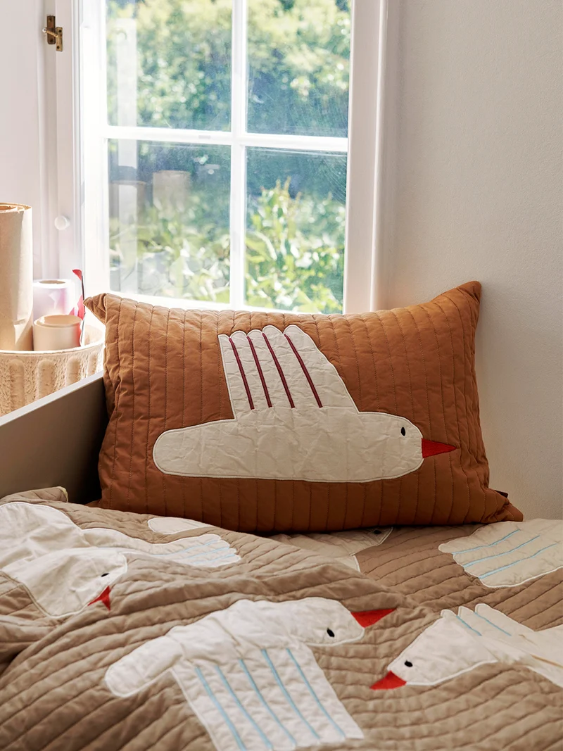 Bird Quilted Cushion Rectangular - Sugar Kelp