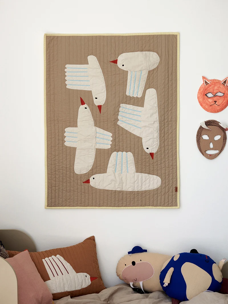 Bird Quilted Blanket - Sand