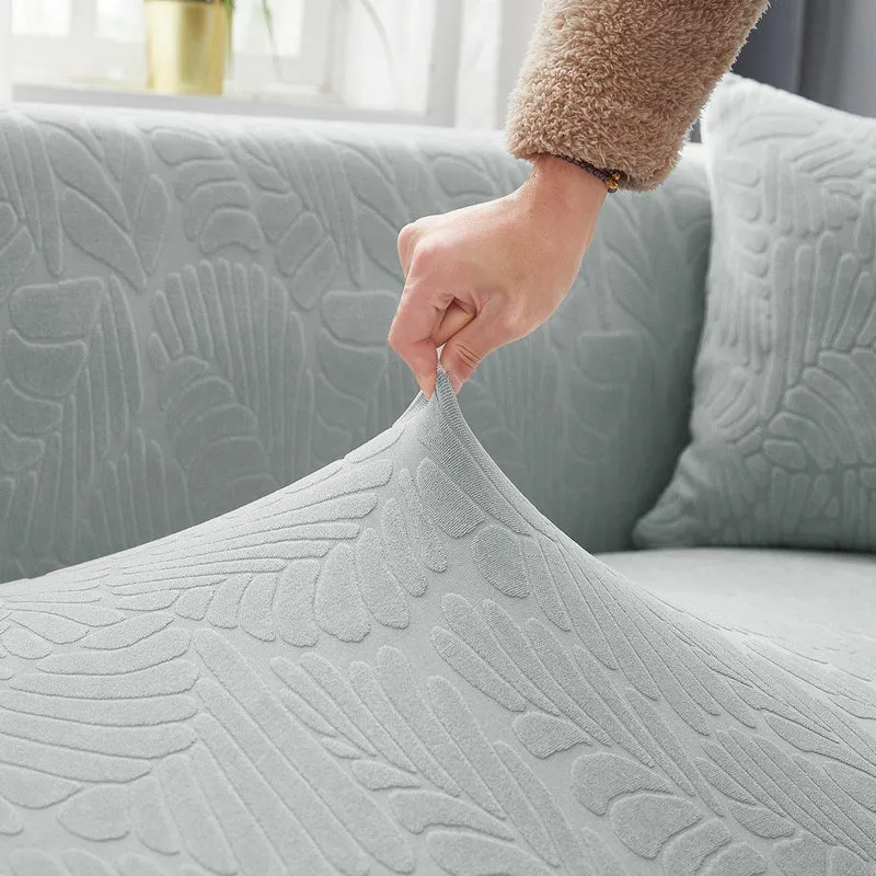 Housse de Canapé d'Angle Extensible Velours Gris Clair