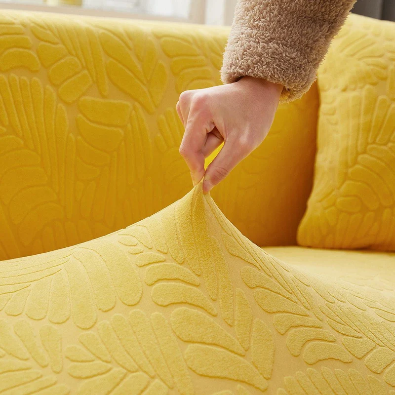 Housse de Canapé d'Angle Extensible Velours Jaune