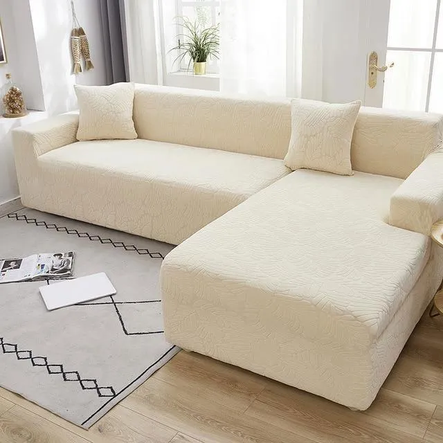 Housse de Canapé d'Angle Extensible Velours Beige