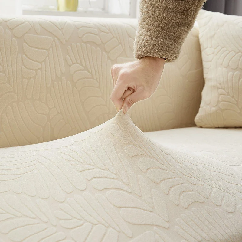 Housse de Canapé d'Angle Extensible Velours Beige