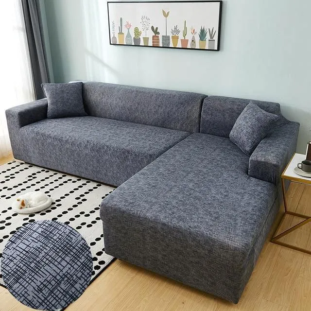Housse de Canapé d'Angle Extensible Bleu / Gris