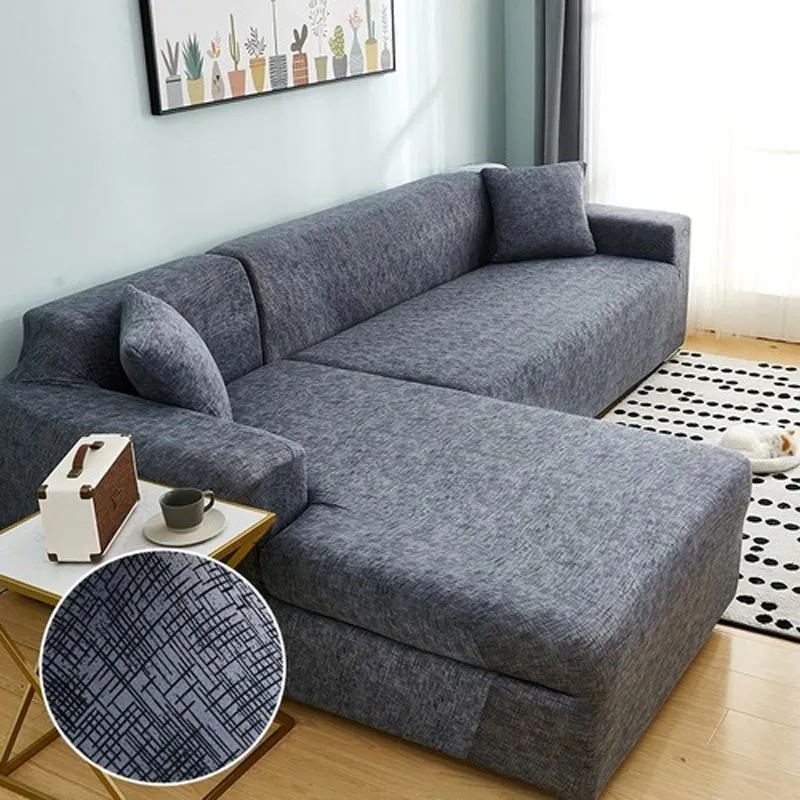 Housse de Canapé d'Angle Extensible Bleu / Gris