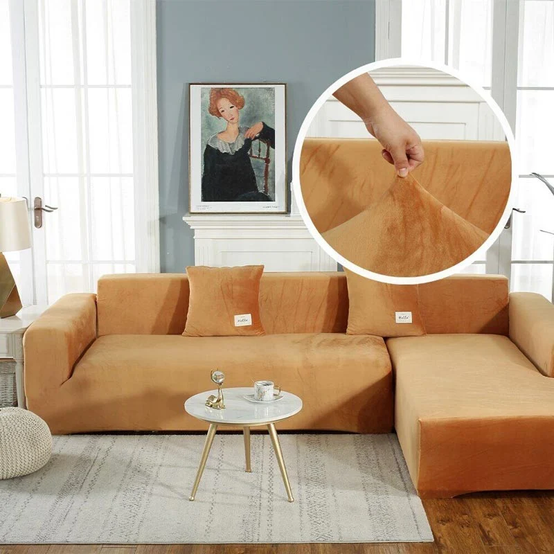 Housse de Canapé d'Angle Velours Camel
