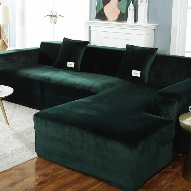 Housse de Canapé d'Angle Velours Vert Foncé