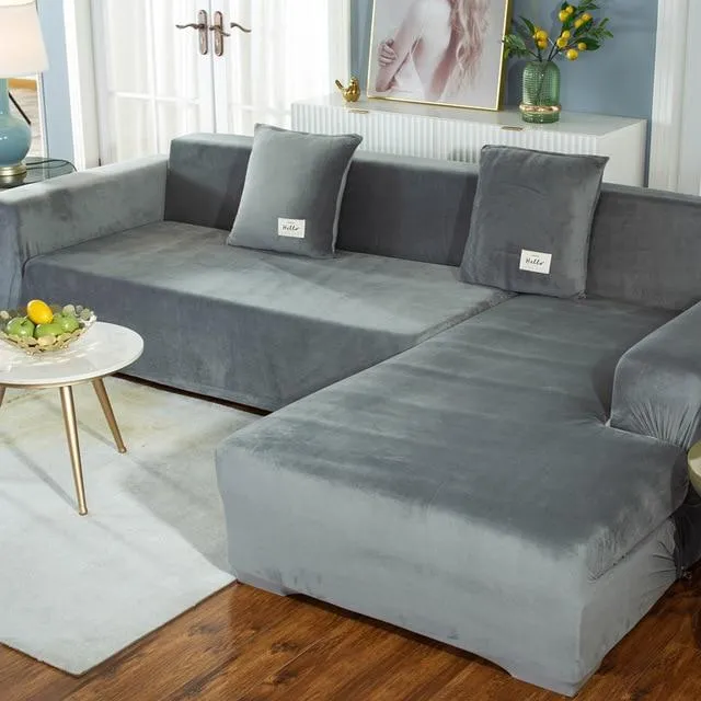 Housse de Canapé d'Angle Velours Gris