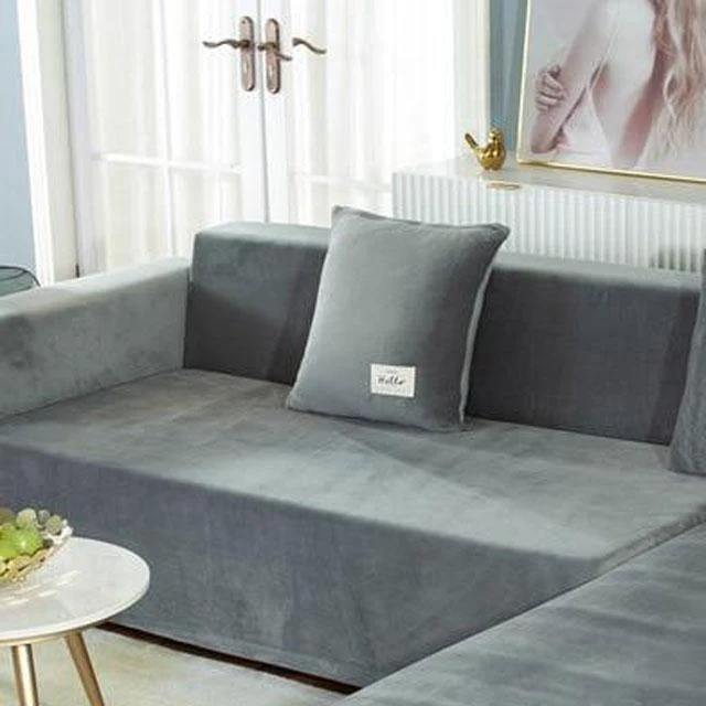 Housse de Canapé d'Angle Velours Gris