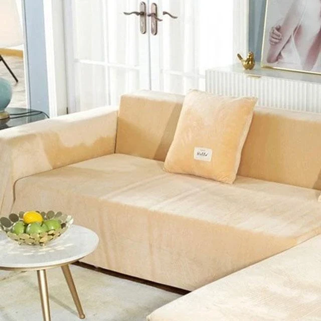Housse de Canapé d'Angle Extensible Velours Beige