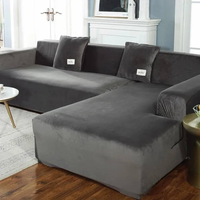Housse de Canapé d'Angle Extensible Velours Gris Anthracite