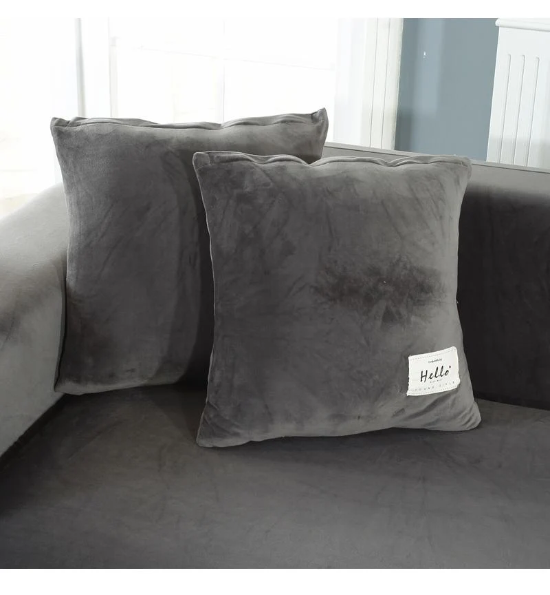 Housse de Canapé d'Angle Extensible Velours Gris Anthracite