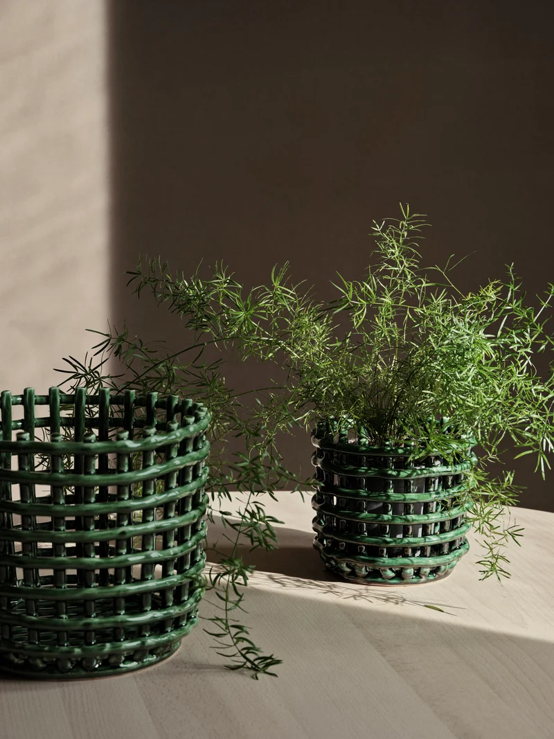 Ceramic Basket - Large - Emerald Green