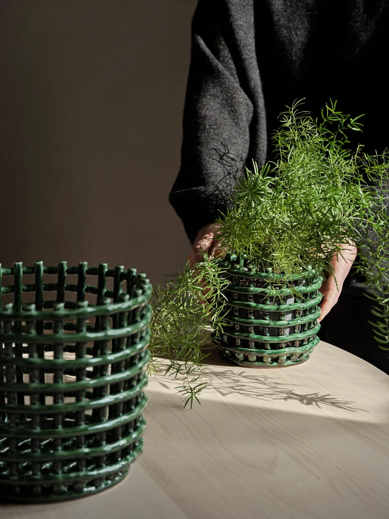 Ceramic Basket - Small - Emerald Green