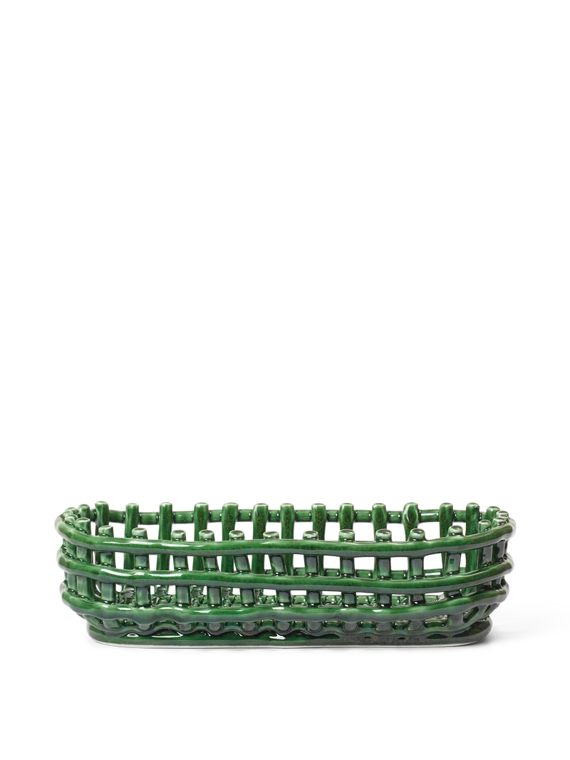 Ceramic Basket - Oval - Emerald Green