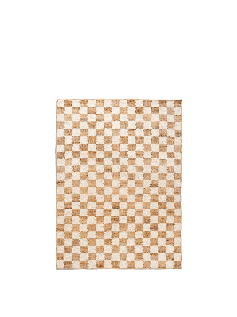 Check Wool Jute Rug - Off-White/Natural