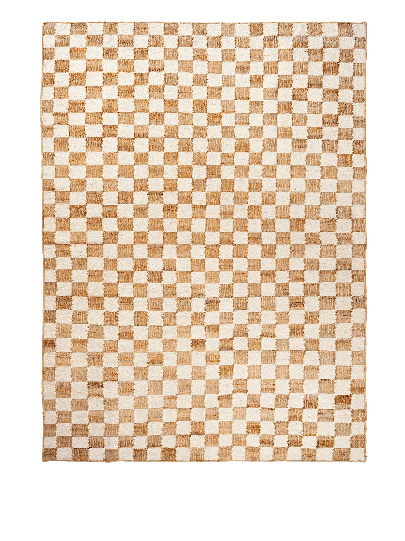 Check Wool Jute Rug - Off-White/Natural