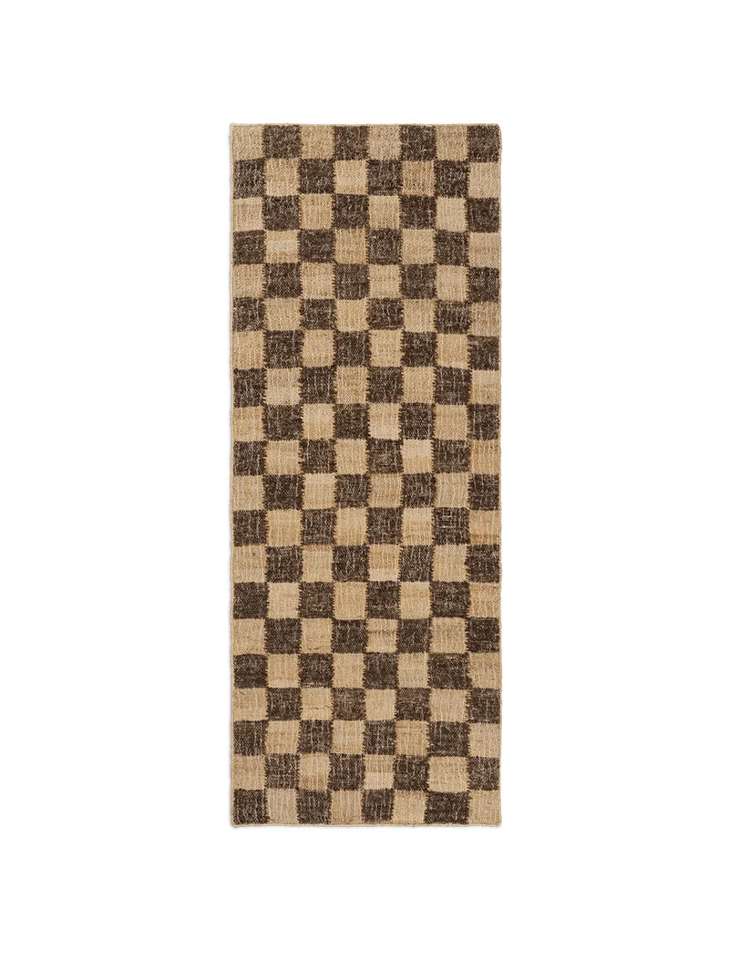 Check Wool Jute Runner - Coffee/Natural
