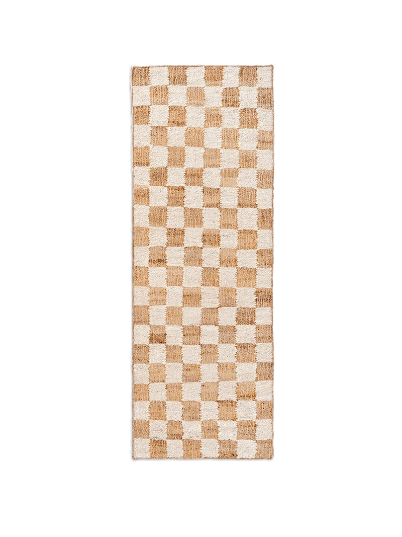 Check Wool Jute Runner - Off-White/Natural