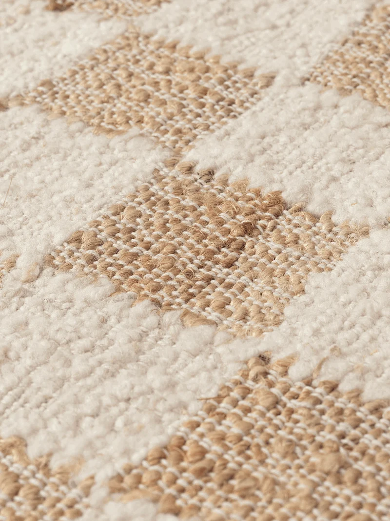 Check Wool Jute Runner - Off-White/Natural