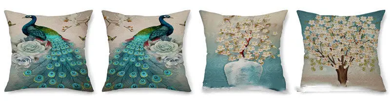 Housse de Coussin Lin Imprimé PEACOCK