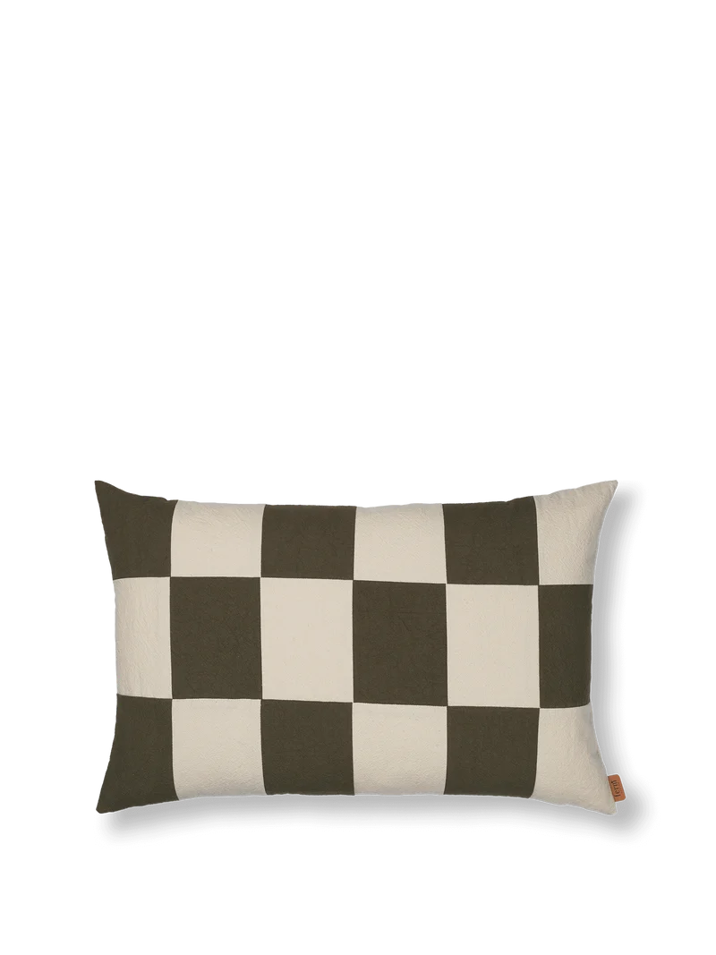 Fold Patchwork Cushion - Dark Olive/Undyed