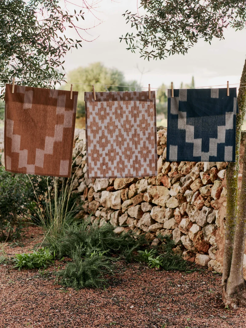 Ikat Tea Towel - Mist Blue/Terracotta