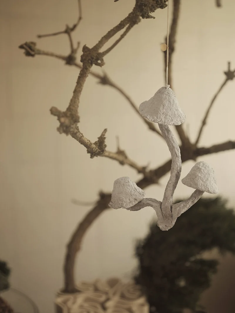 Mushroom Ornament - 3 Caps - Faded White