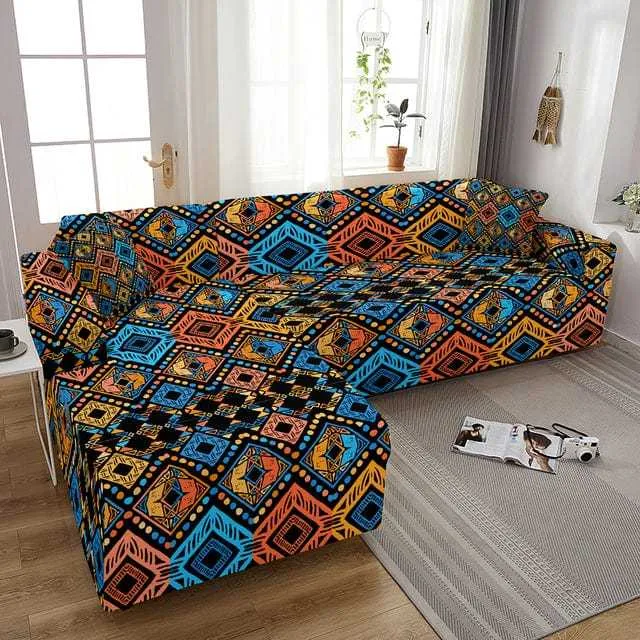 Housse canapé d'angle imprimé peinture africaine MANDELA