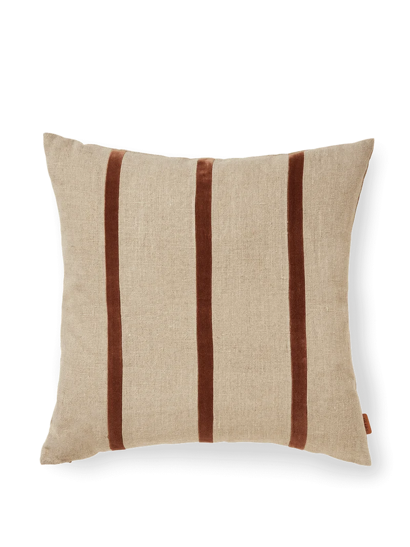 Senti Stripe Cushion - Linen/Carob Brown