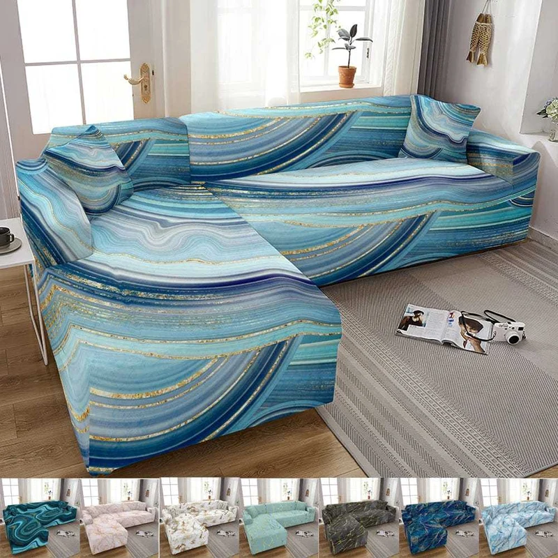 Housse canapé d'angle SKYBLUE imprimé arc en ciel et motif ciel bleu