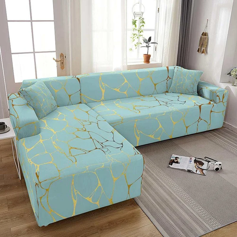 Housse canapé d'angle SKYBLUE imprimé arc en ciel et motif ciel bleu