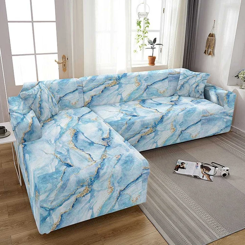 Housse canapé d'angle SKYBLUE imprimé arc en ciel et motif ciel bleu
