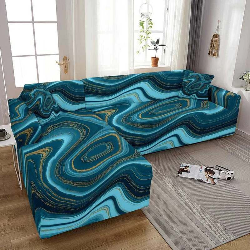 Housse canapé d'angle SKYBLUE imprimé arc en ciel et motif ciel bleu