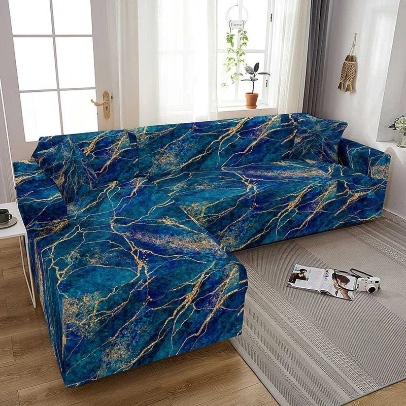 Housse canapé d'angle SKYBLUE imprimé arc en ciel et motif ciel bleu