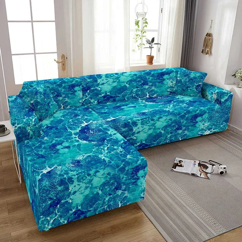 Housse canapé d'angle SKYBLUE imprimé arc en ciel et motif ciel bleu