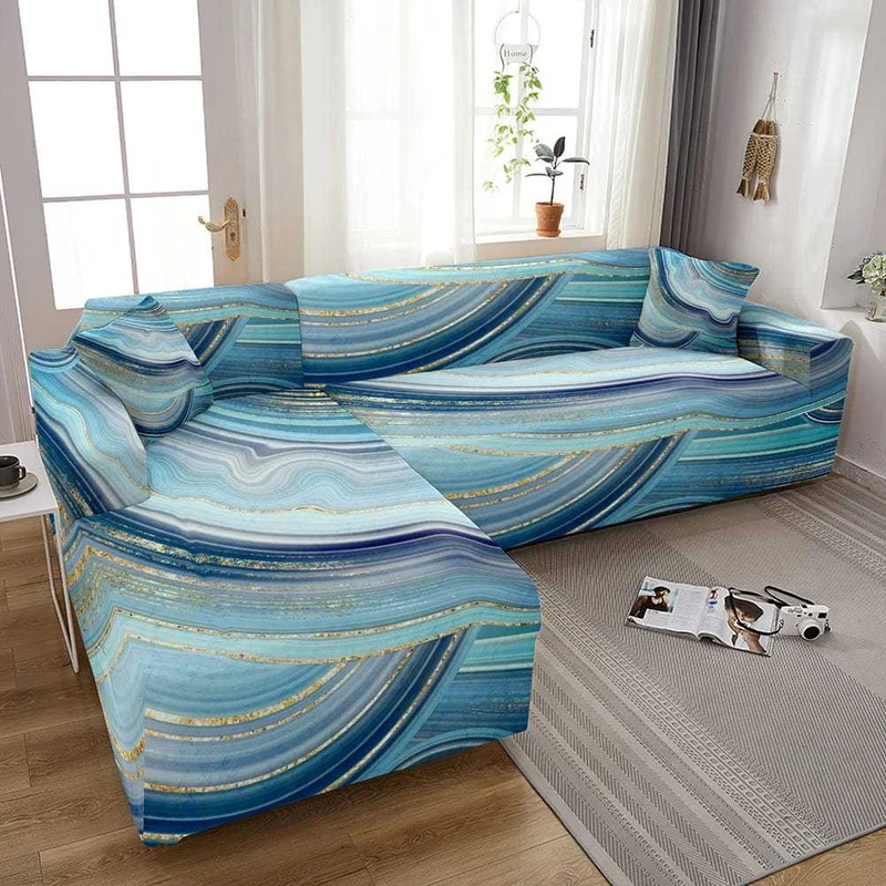 Housse canapé d'angle SKYBLUE imprimé arc en ciel et motif ciel bleu