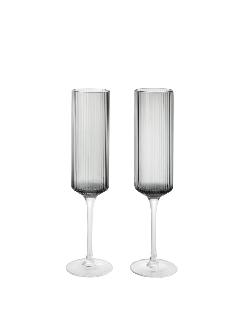 Ripple Champagne Flutes - Set of 2 - Smoked Grey