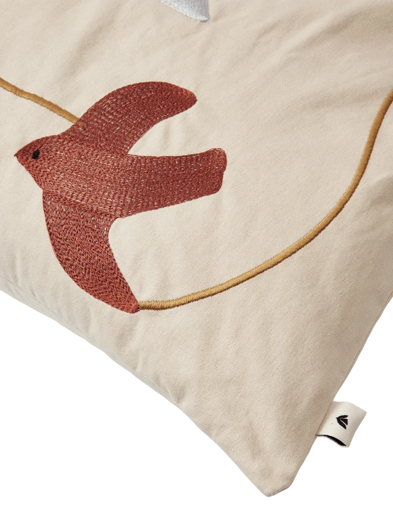 Swif Bird Embroidered Cushion - Rectangular - Multi