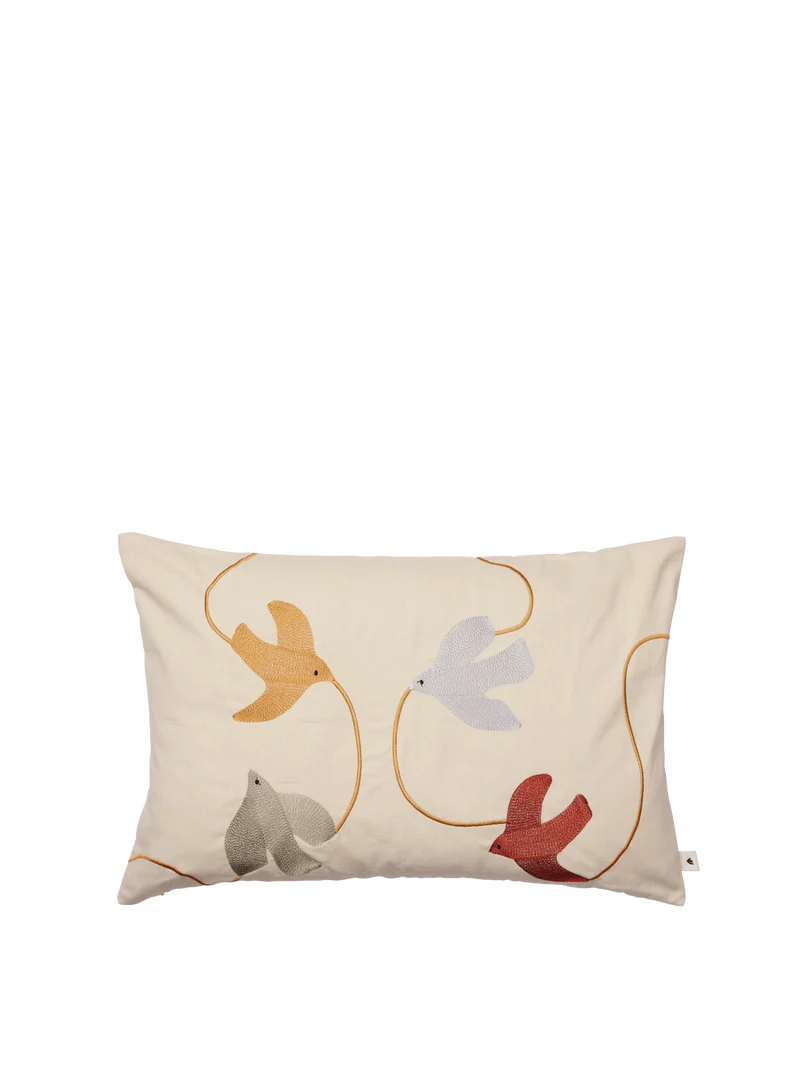 Swif Bird Embroidered Cushion Cover - Rectangular - Multi